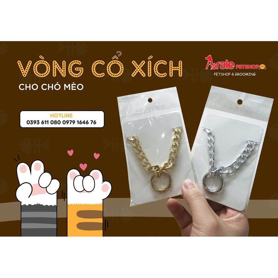 VÒNG ĐEO CỔ XÍCH CHO CHÓ MÈO MÀU VÀNG VÀ BẠC