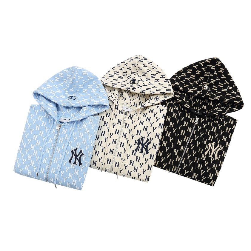 Hàng Spot! Áo Khoác Hoodie Dài Tay Dáng Rộng Thêu Logo MLB Phối Khóa Kéo Cá Tính Cho Nam Và Nữ
