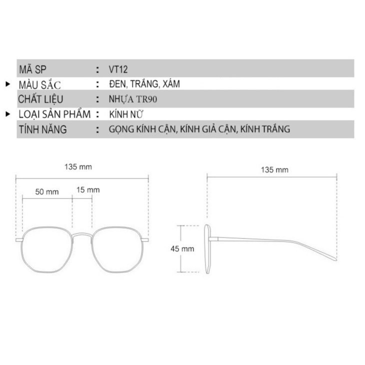 Gọng Kính Cận Nữ Shopvita Kính Giả Cận Chất Liệu Nhựa TR90 Cao Cấp - VT12