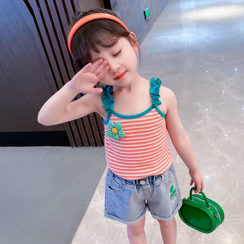 Áo Hai Dây Bằng Cotton Màu Trơn Phong Cách Nhật Bản Thời Trang Mùa Hè Dễ Thương Cho Bé Gái