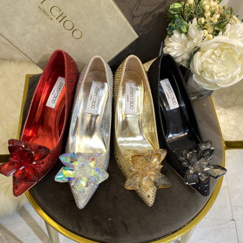 giày cao gót nữ.mũi nhọn đính đá pha lê gót 5/7/9cm Jimmy Choo