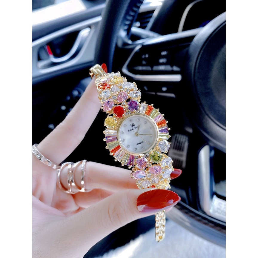 Đồng hồ đeo tay nữ chính hãng, đồng hồ nữ ROYAL CROWN đính full kim cương nhân tạo siêu cao cấp, sang chảnh dành cho nữ