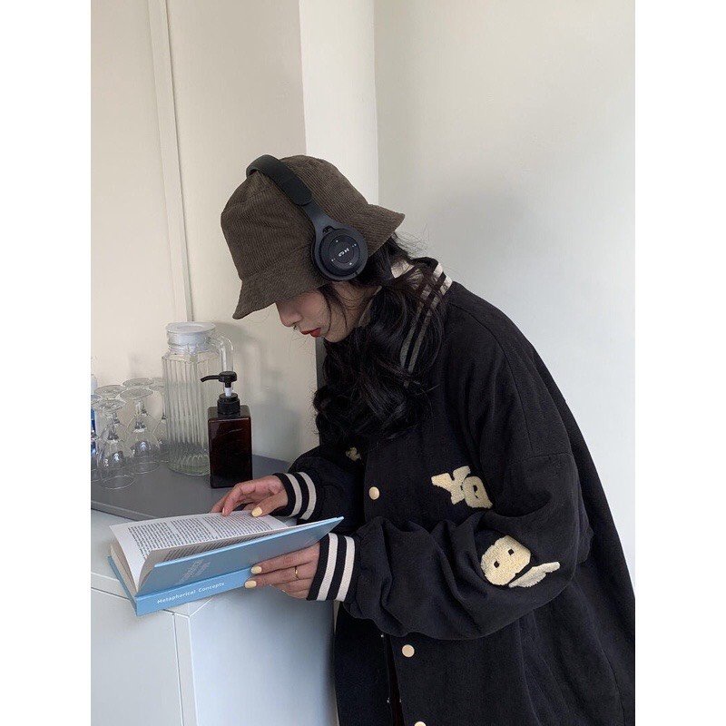 Áo Bomber Thêu Chỉ nổi Vàng YQ Áo Khoác Unisex Dáng Rộng Cúc Bấm | BigBuy360 - bigbuy360.vn