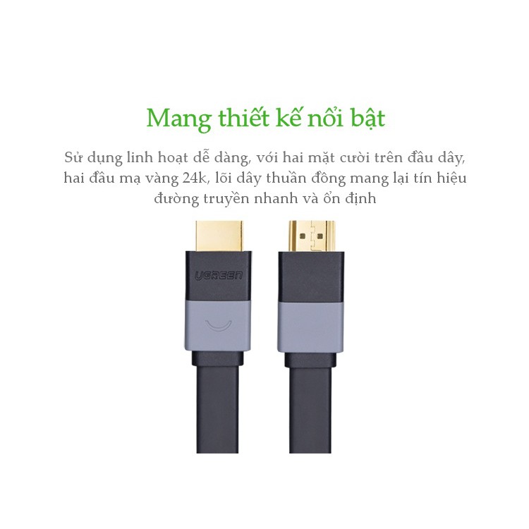 Cáp HDMI dây dạng dẹt 1.4 thuần đồng, độ dài từ 5-8m UGREEN HD120 - Hàng phân phối chính hãng - Bảo hành 18 tháng