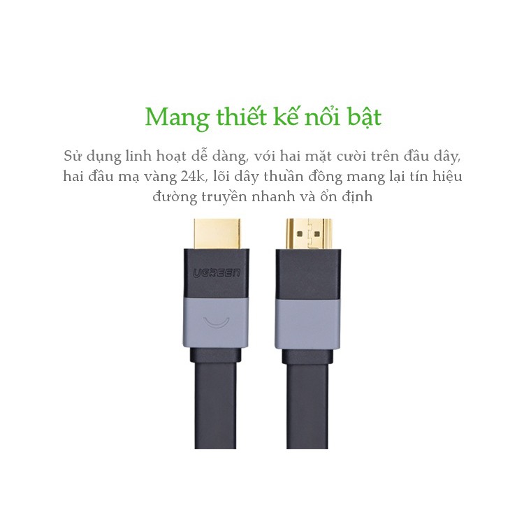 Cáp HDMI dẹt 1.4 thuần đồng, dài từ 1.5-10m UGREEN HD120