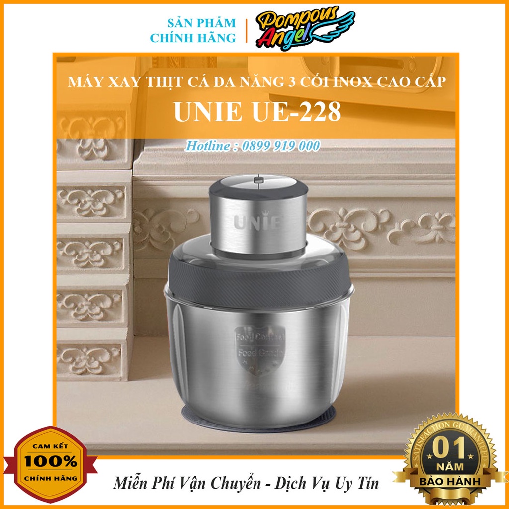 Máy xay thịt đa năng 3 cối inox kèm trục bóc tỏi 300W UNIE UE-228 (xay thịt, chà bông, ruốc, rau củ..)