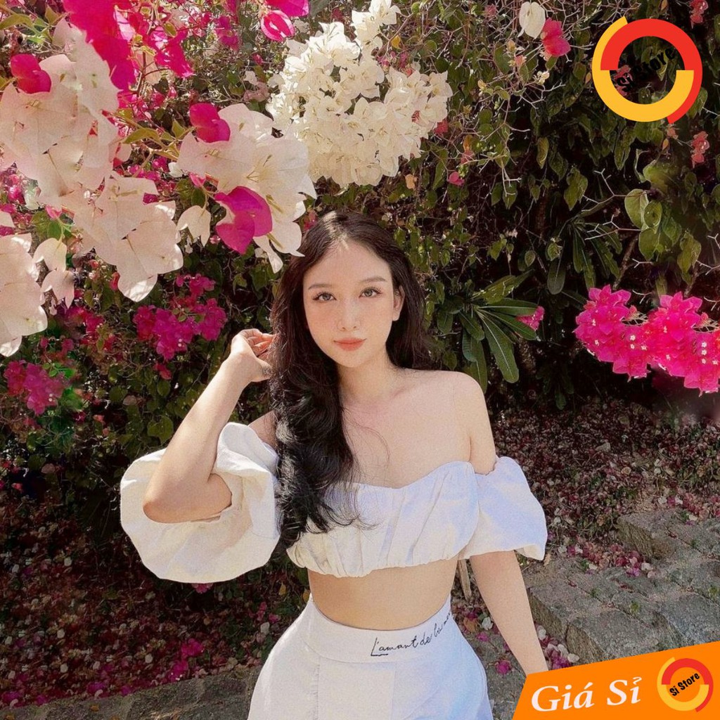 Áo Xếp Ly Ngực Tay Phồng CROPTOP (TRẮNG)