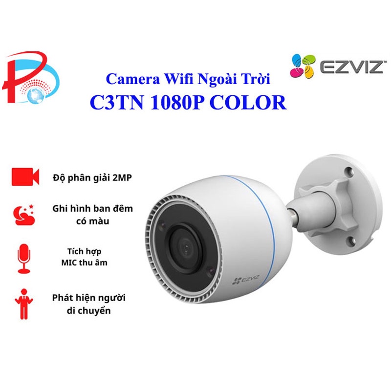 Camera Wifi Ezviz Ngoài Trời C3TN 1080P Có Màu Ban Đêm, Tích Hợp Mic Thu Âm -  Hàng Chính Hãng