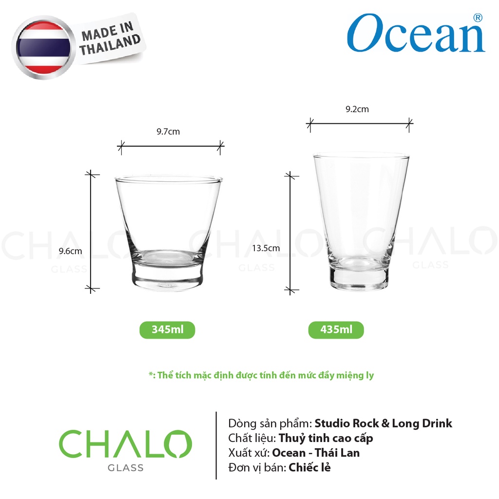 Cốc thủy tinh Ocean Studio Rock &amp; Long Drink 345ml ~ 435ml [Made in Thailand]