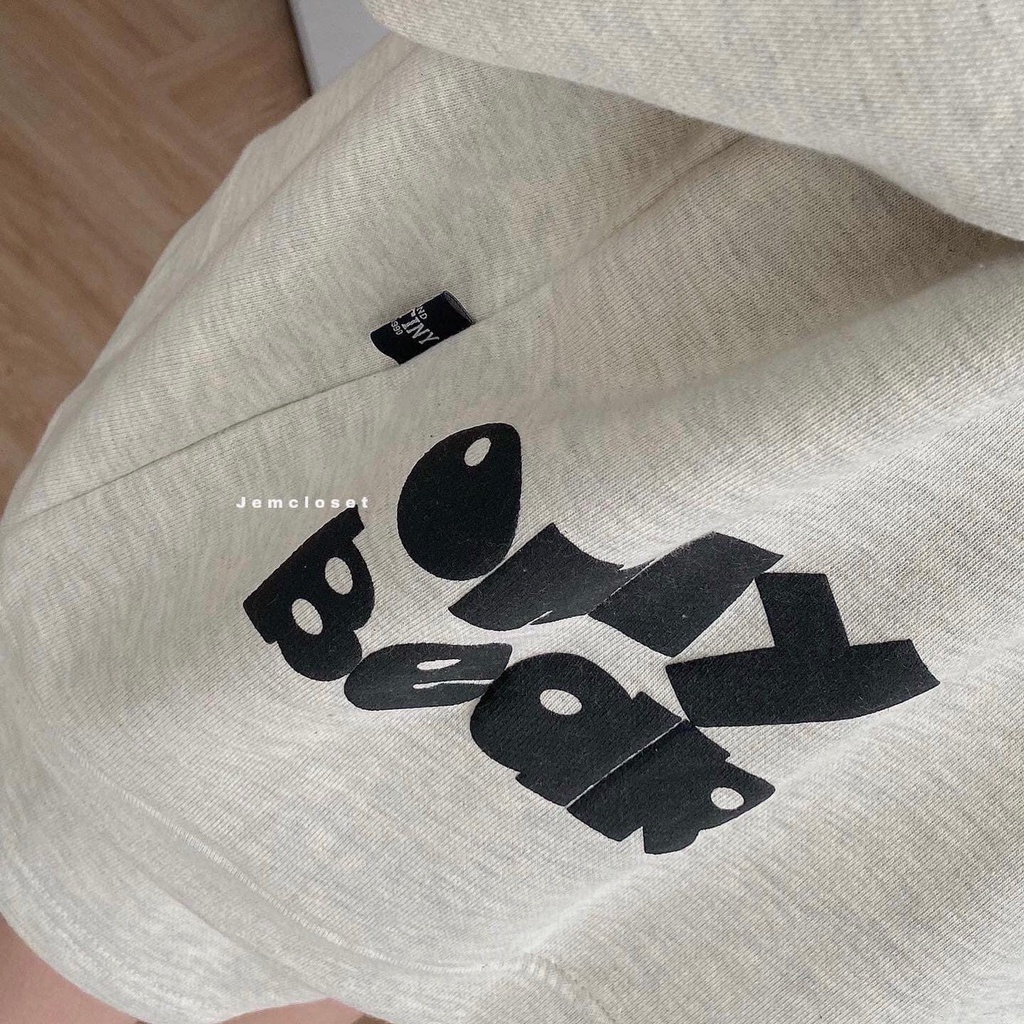 Bộ Nỉ Áo Sweater Kèm Quần Sort - Set Bộ Tay Phồng Form Rộng Phong Cách Hàn Quốc Hình Gấu