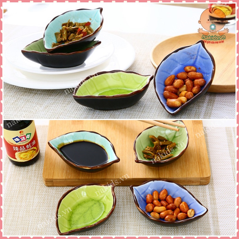 Đĩa Sứ Đựng Gia Vị Hình Chiếc Lá - Khay Chén Bát Nhỏ Đựng Nước Chấm Để Bàn Ăn Bằng Sứ
