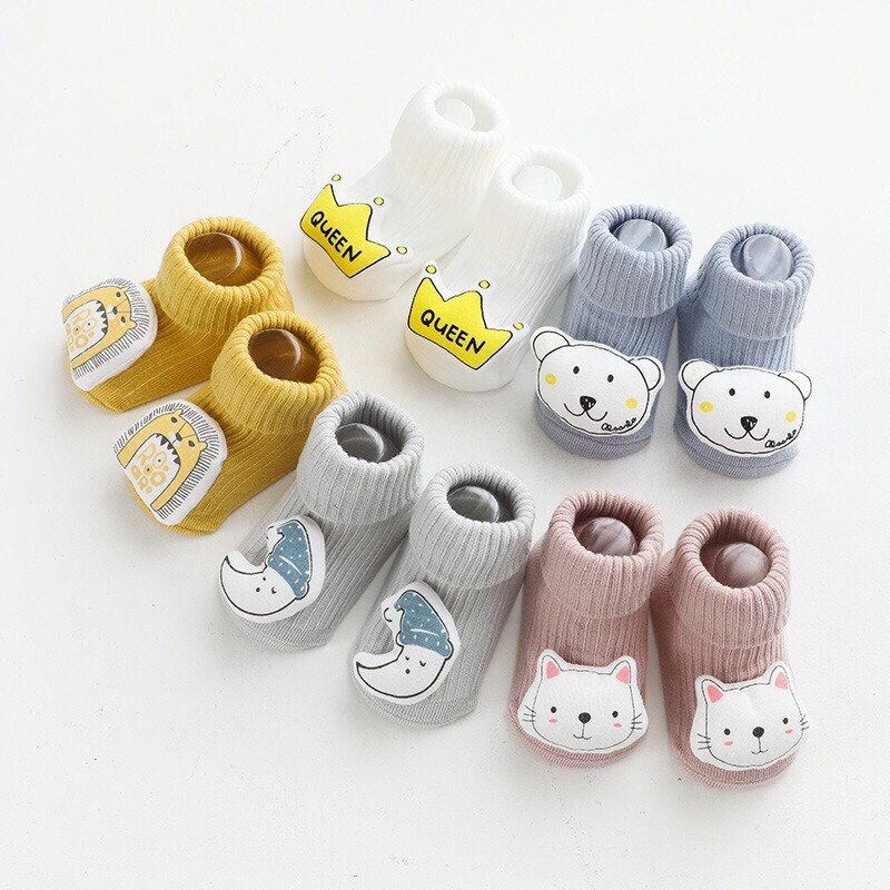 Tất len tăm cao cổ, chống trượt 3D hình thú dễ thương cho bé 0-9 tháng