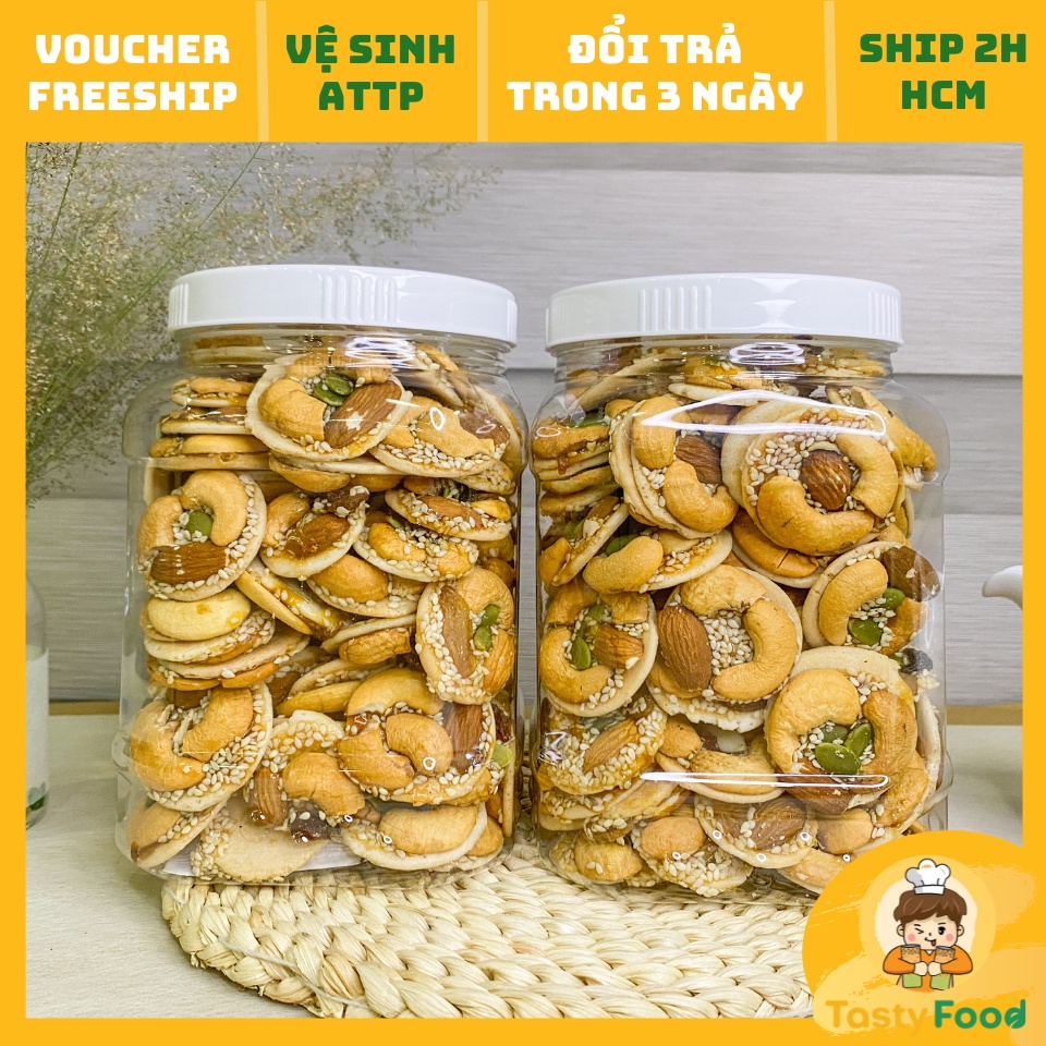 [Hũ vuông] 1,5KG Hũ Bánh Hạt Mix Tasty Food | HOÀN ĐỔI 100% nếu không như mô tả