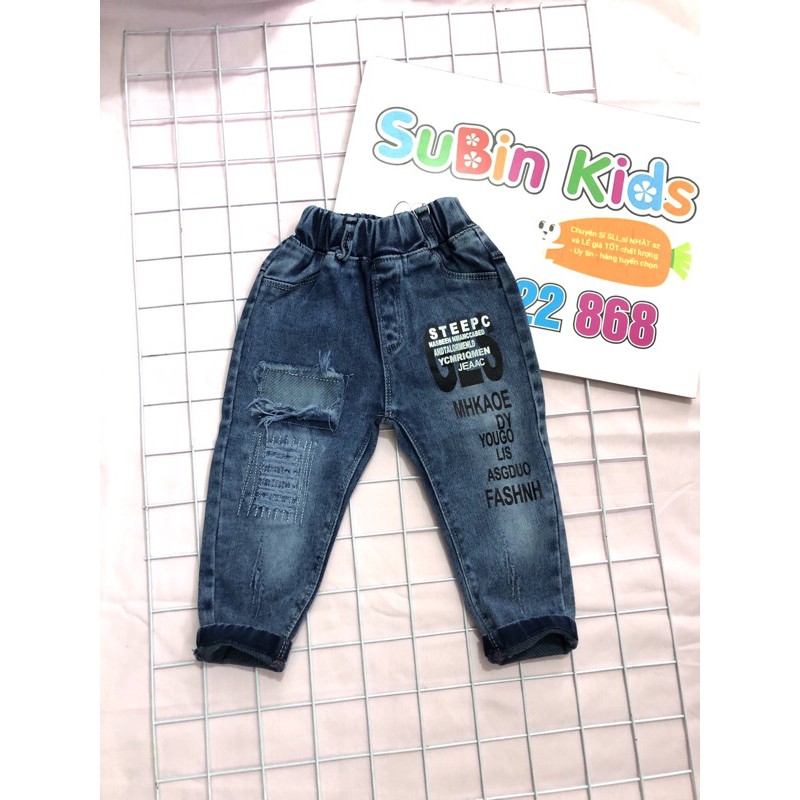 Combo Quần bò jean SB xanh rách nhiều ô sz nhỡ cho bé 10-18kg