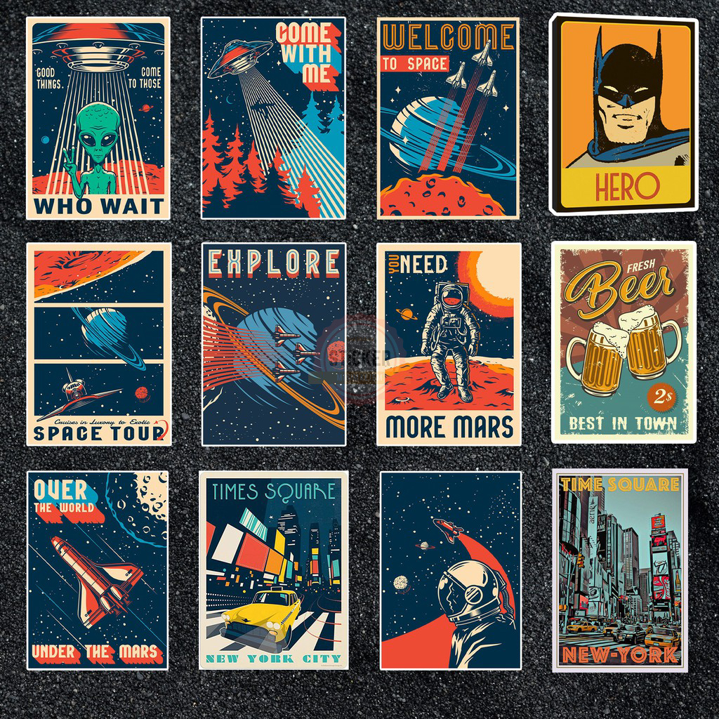 Sticker Vintage Retro hình dán chống nước dán mũ bảo hiểm, laptop, điện thoại, đàn guitar, vali, xe máy, ván trượt