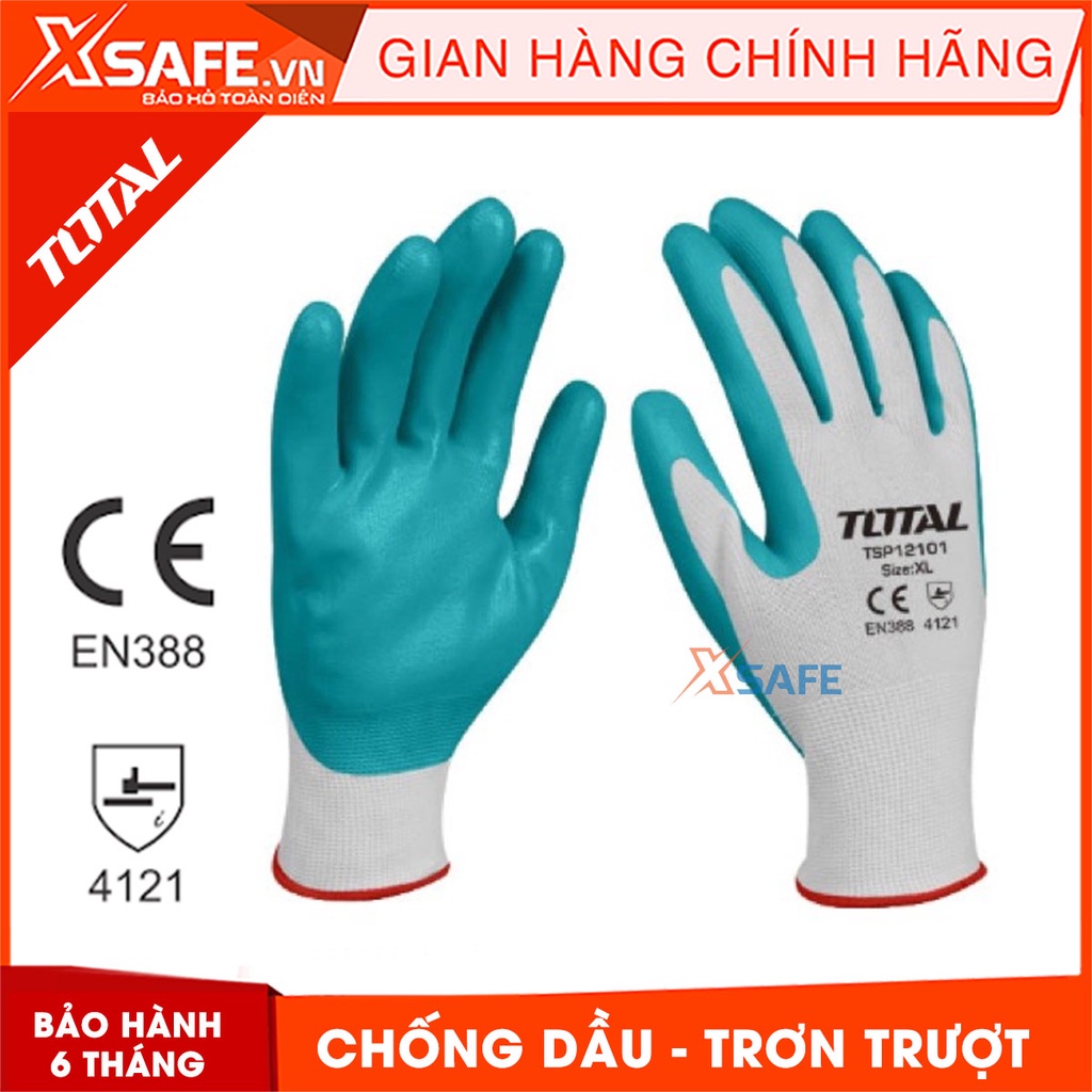 Găng tay bảo hộ chống dầu TOTAL TSP12101 bao tay bảo hộ lao động phủ nitrile chống trơn trượt, dầu mỡ, nhớt, sơn phun