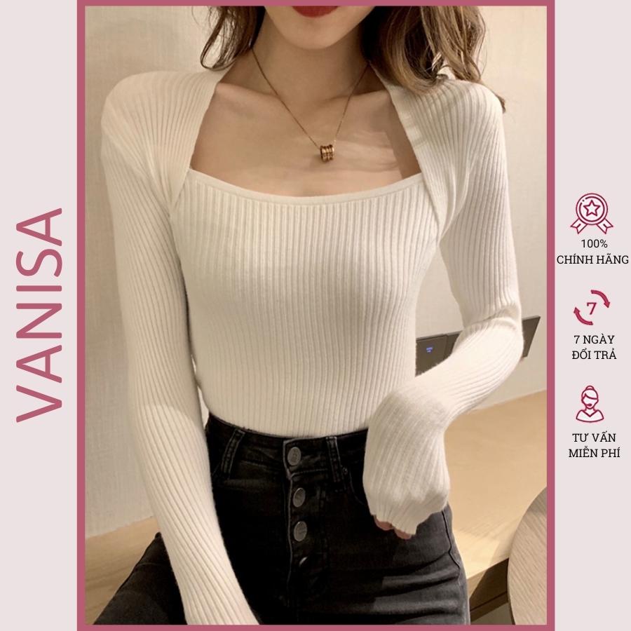 Áo kiểu thun nữ tay dài cổ vuông body VANISA CT057