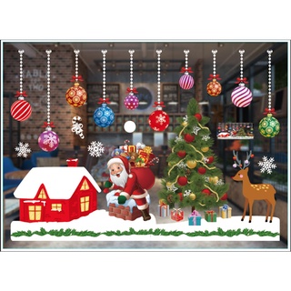 Decal Trang Trí Noel Hai Mặt Hít Tĩnh Điện Không Dơ Kính- Nhà Đỏ Phủ Tuyết