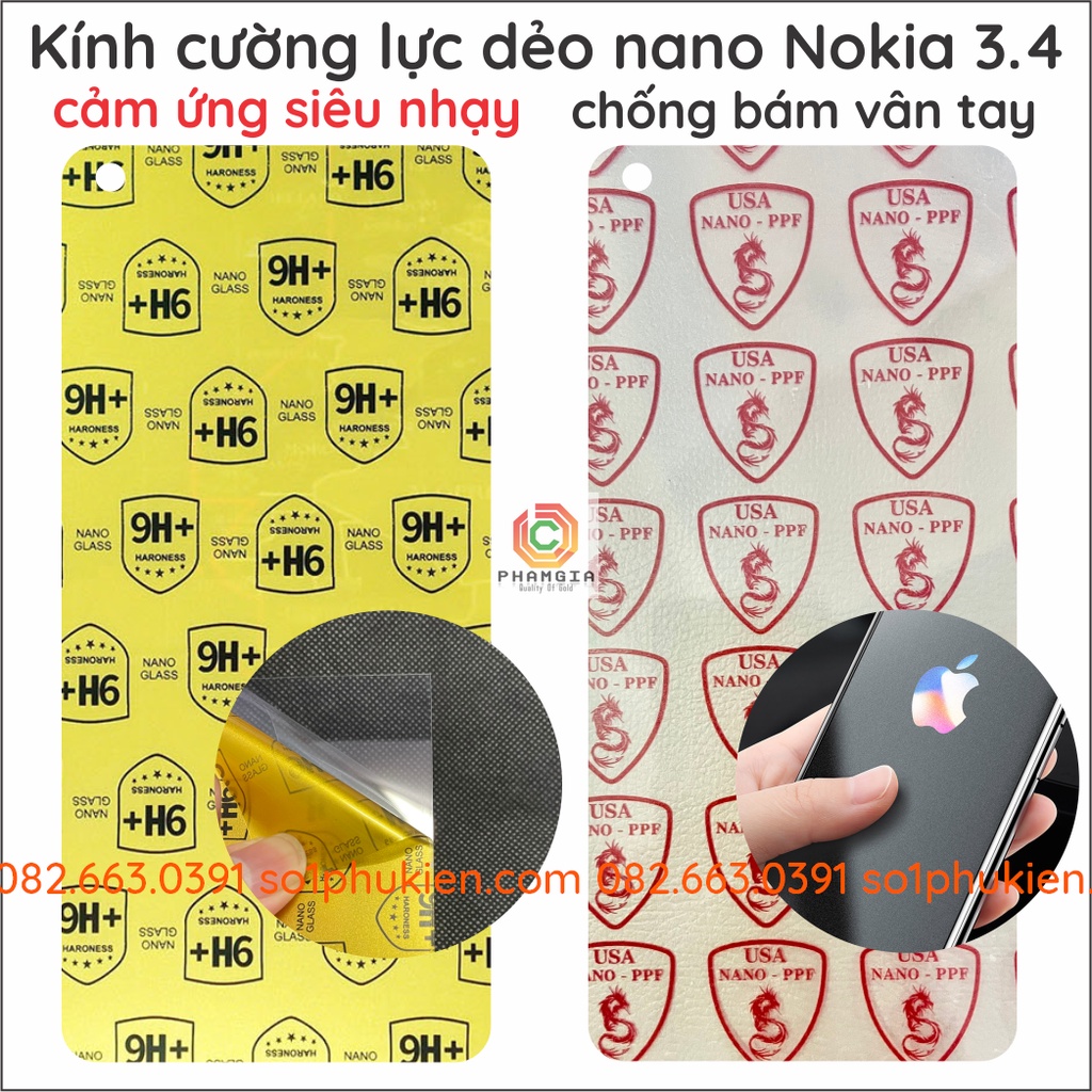 Dán cường lực Nokia 3.4 nano dẻo và dán ppf loại trong, nhám siêu bền