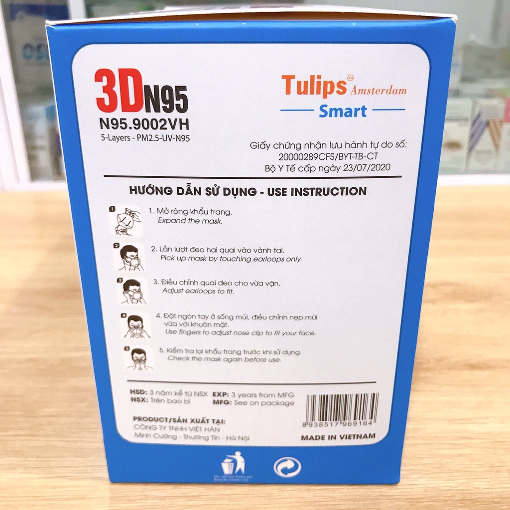 ✅ Khẩu Trang 3D N95- Tulips N95.9002VH (Không Van), Lọc Bụi PM2.5 Siêu Mịn 95% -VT0240