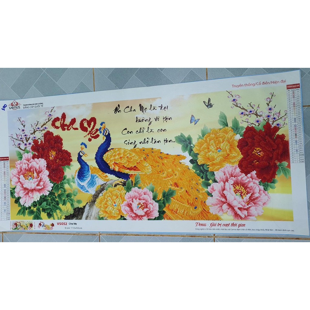 HÀNG LOẠI 1 - Tranh Đính Đá CHA MẸ (ĐÁ ABC CAO CẤP). Kích Thước: 1m10 x 50cm