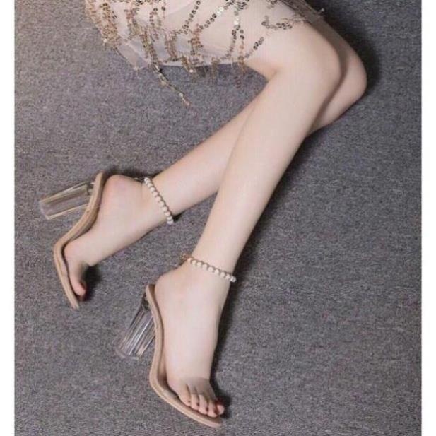 🚑 Giày Cao Gót Quai Trong 7p- Sandal đế vuông phối cổ ngọc sang chảnh dự tiệc. MET SHOP hiou ~