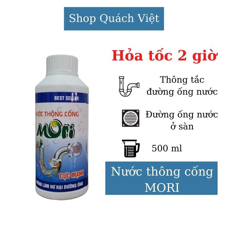 Thông cống MORI- THÔNG ĐƯỜNG ỐNG NƯỚC, LAVABO HIỆU QUẢ, chai 500ml