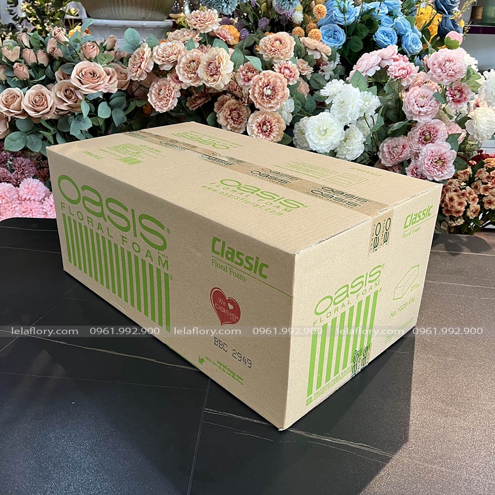 (1 viên) Xốp xanh cắm hoa tươi, hoa sáp, mút xốp Oasis Malaysia chính hãng