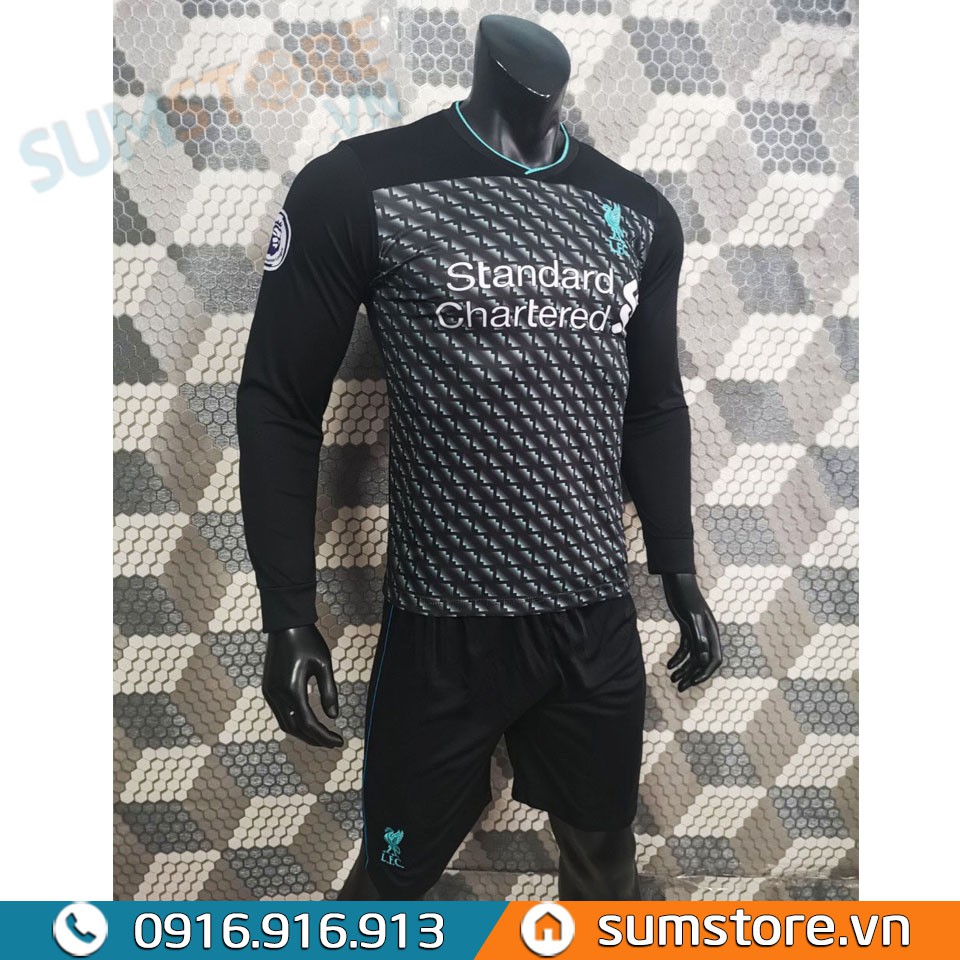 Áo Đá Banh Liverpool Đen Xanh Dài Tay 2019 - Đồ Bóng Đá Đẹp