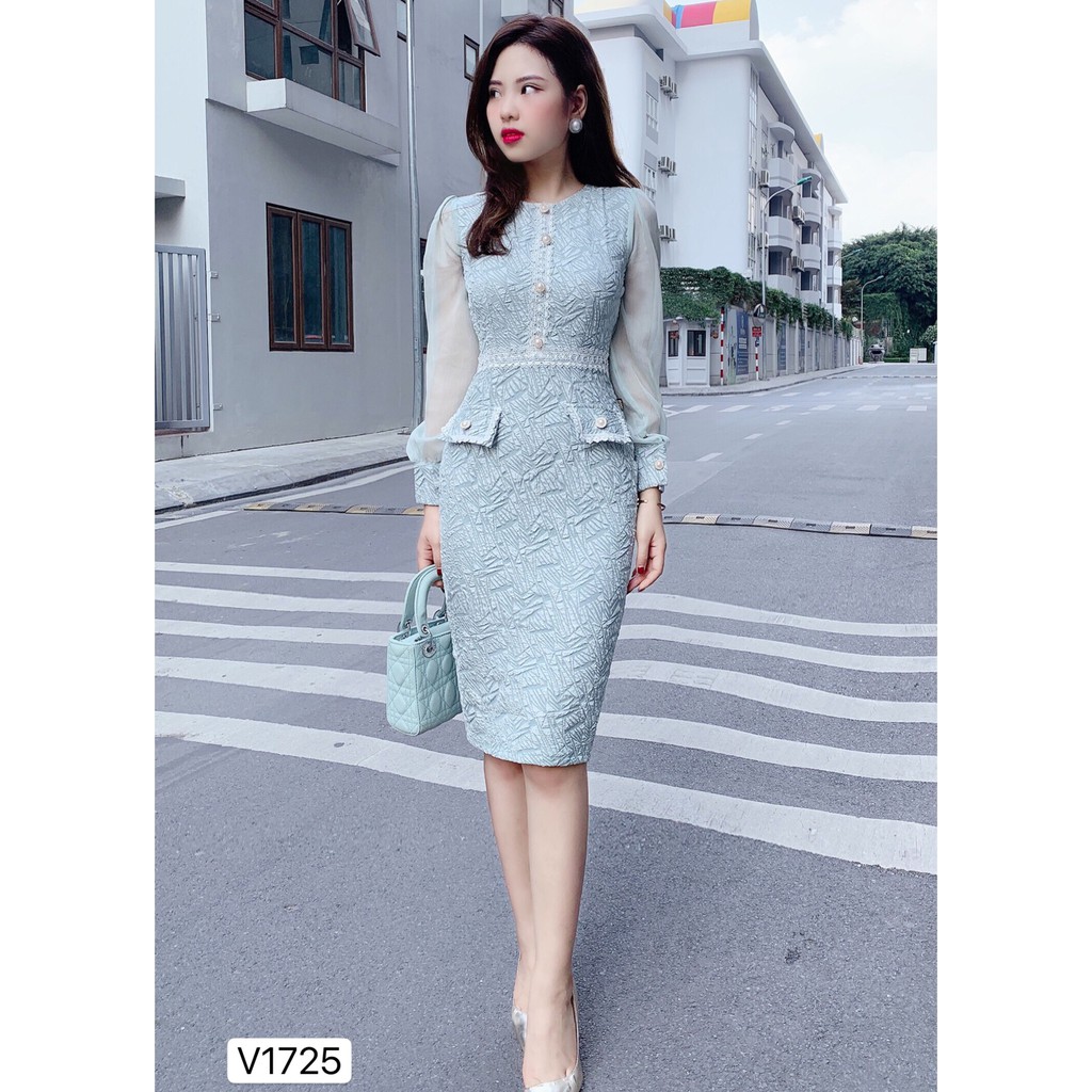 Váy xanh body tay von V1725 - DVC Dolce Viva Colection Authentic ( Ảnh mẫu và ảnh trải sàn do shop tự chụp ) | BigBuy360 - bigbuy360.vn
