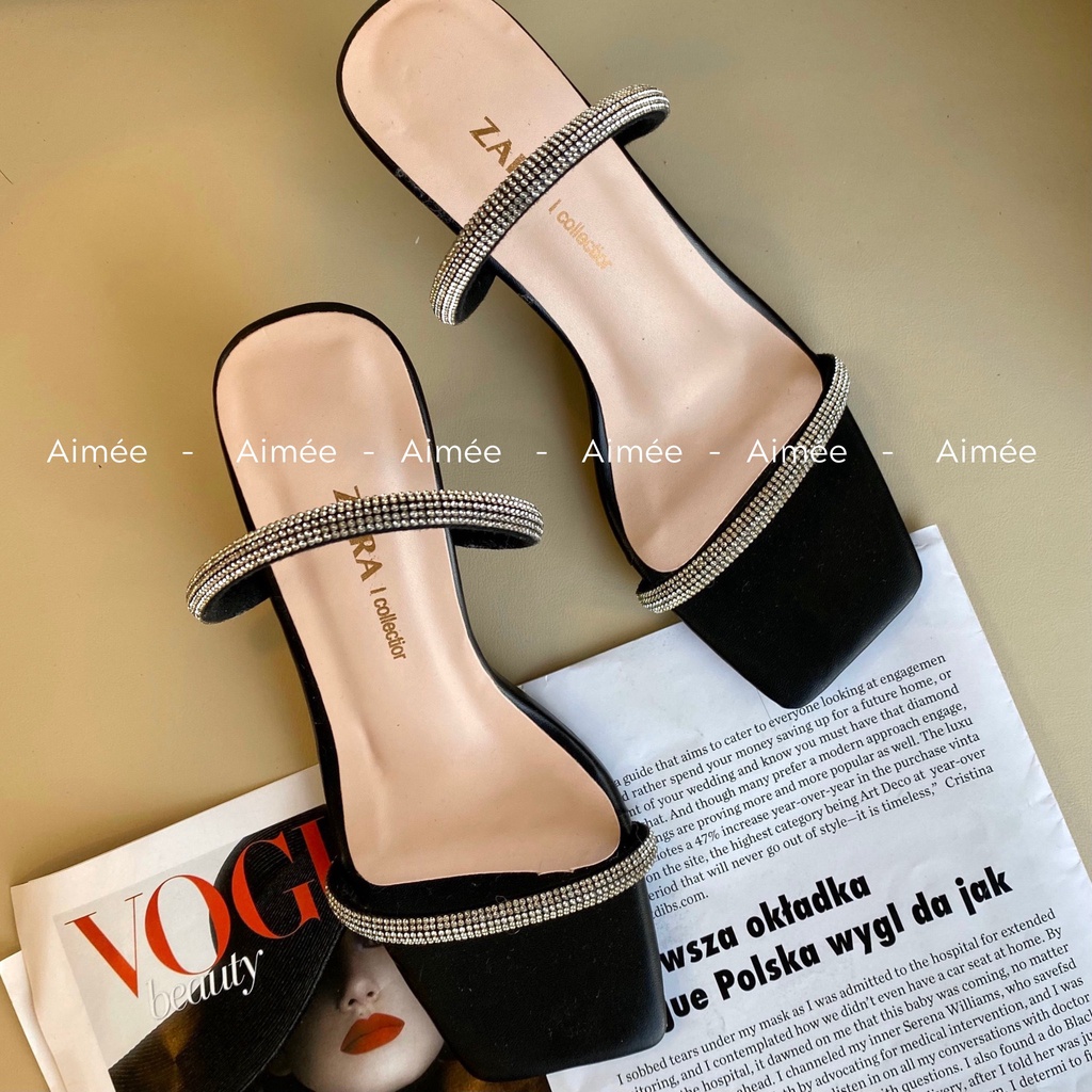 Dép Guốc Hai Dây Đính Đá 2 Mảnh 7 Phân Đế Nhọn Lên Chân Cực Xinh