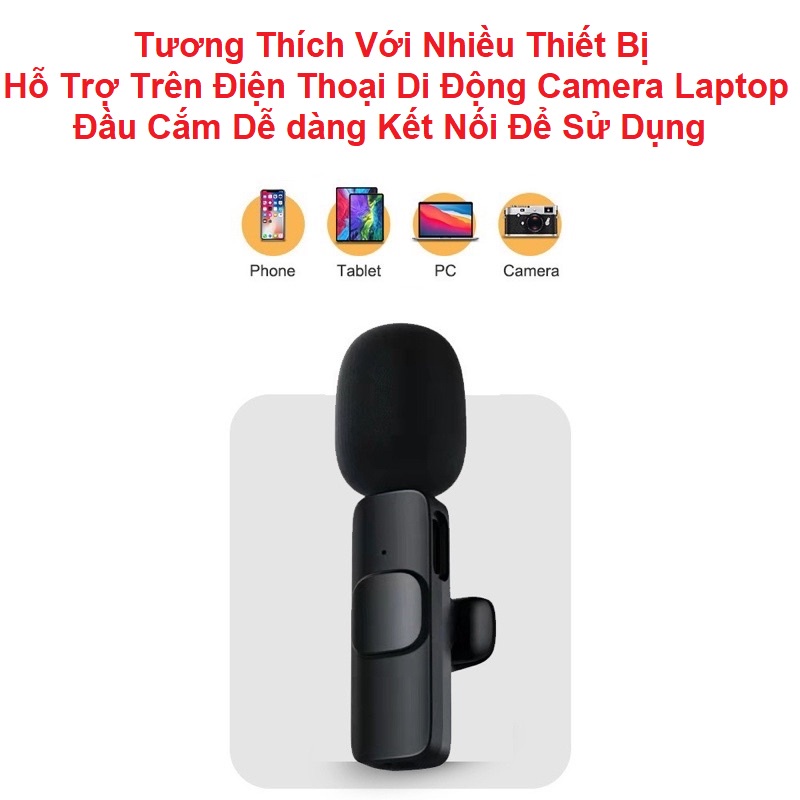 Micro Cài Ve Áo Không Dây, Mic Lọc Tiếng Ồn, Thu Xa 20M, Dùng Cho Điện Thoại Android/IOS - Làm Livestream - Quay Vlog
