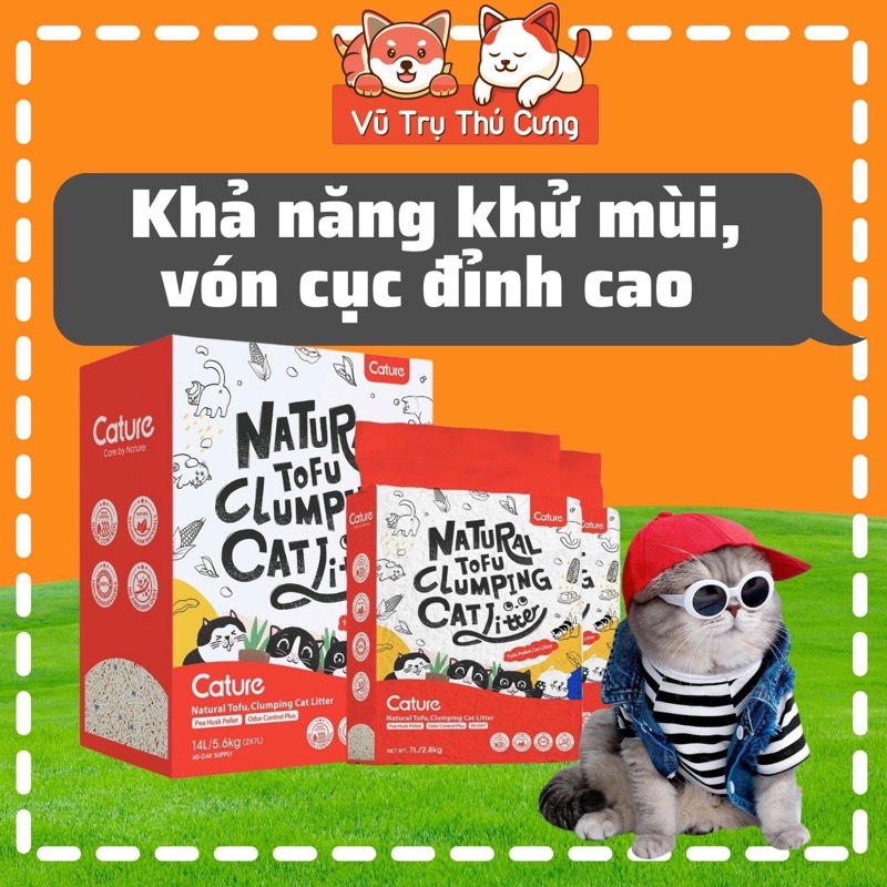 Cát vệ sinh cho Mèo, Cát đậu nành Tofu Cature 14L, khử mùi và vón cục hiệu quả