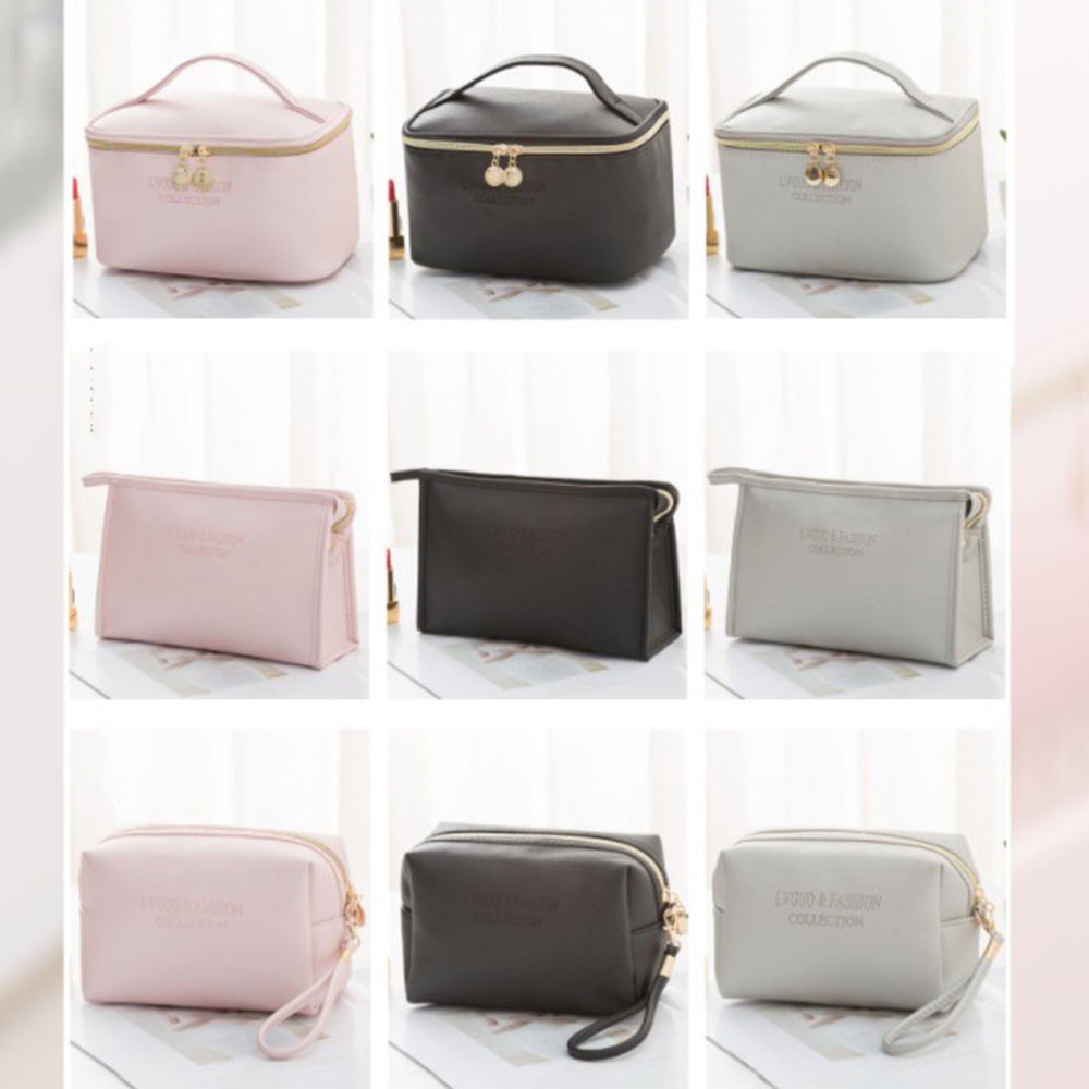 [Hàng mới về] Túi đựng mỹ phẩm/ đồ dùng vệ sinh chất liệu da PU chống nước 3 kiểu dáng sức chứa lớn tiện dụng
