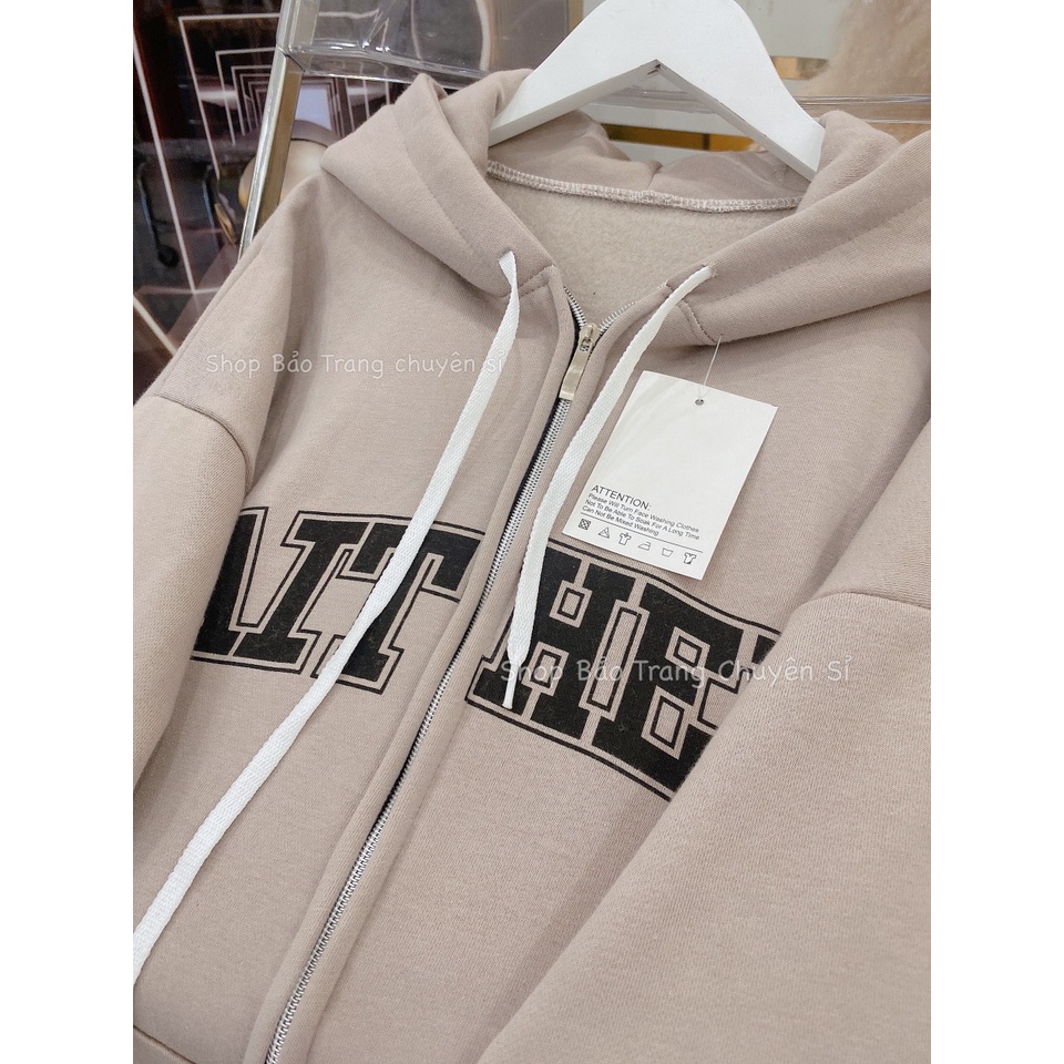Khoác Nỉ Hoodie Màu Be Chữ AIT Dáng Rộng Nam Nữ Mũ 2 Lớp Tay Bồng Basic