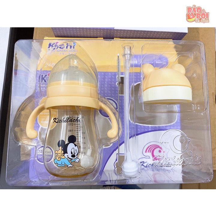 Bình sữa 2 chức năng KICHILACHI Tritan kèm dây van chống sặc cho bé