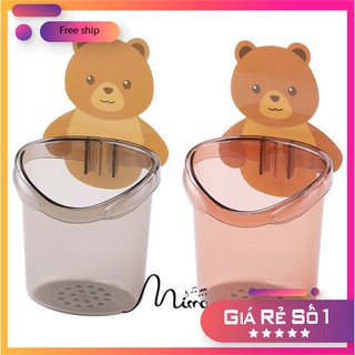 Cốc gấu nâu đựng bàn chải dán tường trong nhà tắm 2 màu 9.5cm*17cm