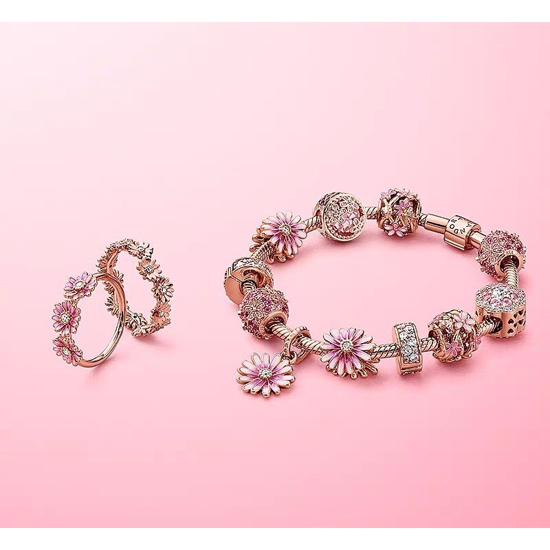 charm pan xỏ ngang đá ốp hoa nổi vàng hồng bạc s925