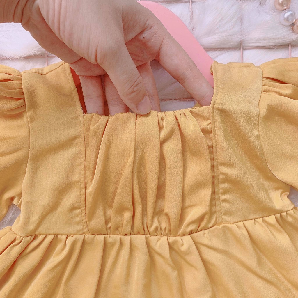 Đầm đi học cho bé 𝑭𝑹𝑬𝑬𝑺𝑯𝑰𝑷 NHƯ Ý HOUSE'S-HÀNG THIẾT KẾ- Váy lụa vàng Ngọc trai