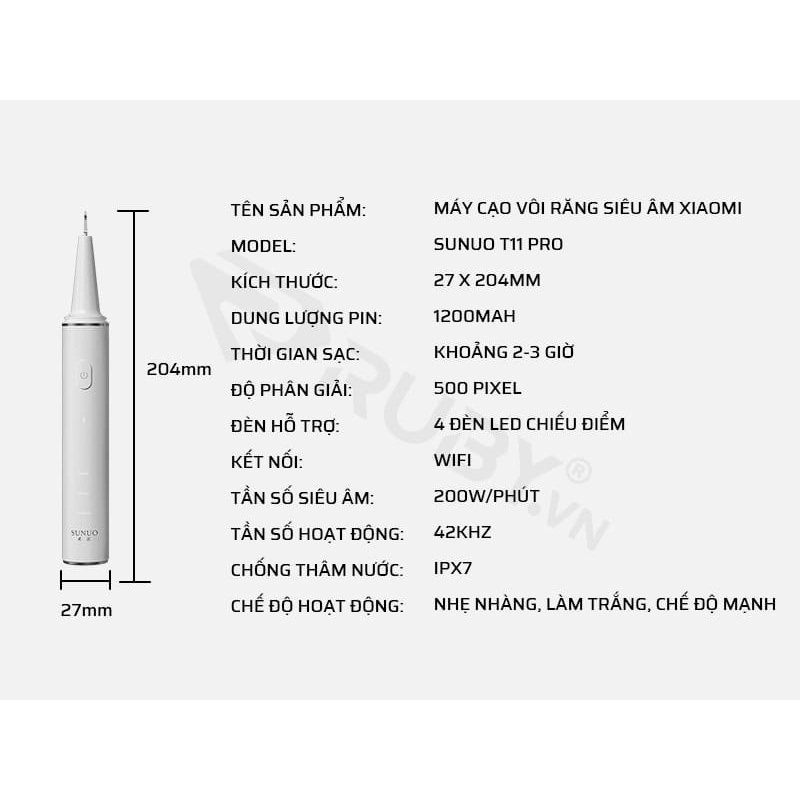 Máy lấy cao răng ,cạo vôi răng Xiaomi MijiaT12 Pro - Tích hợp soi Camera - Rửa sạch răng 360° - Xóa sạch vết ố