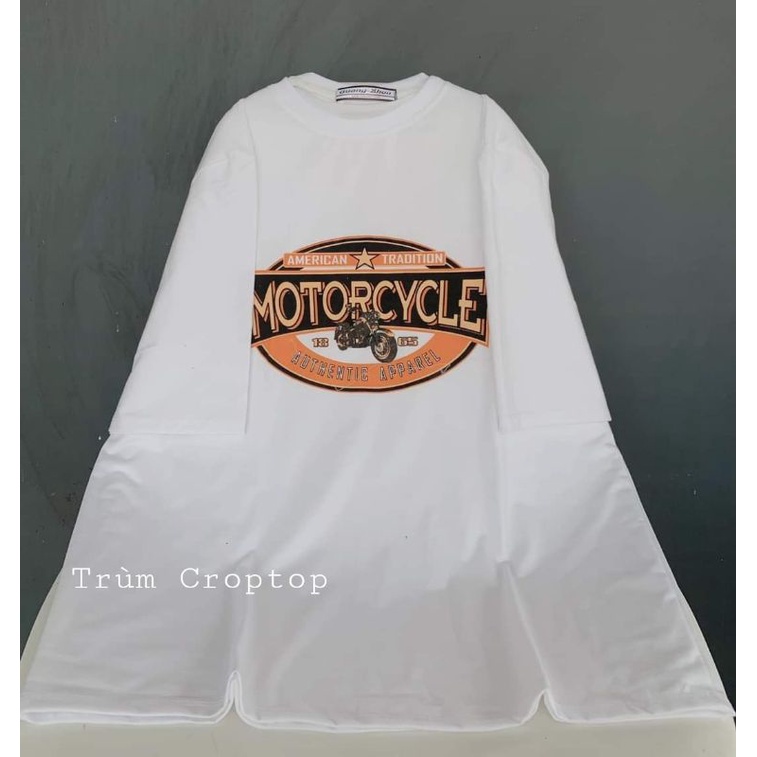 Áo Thun tay lỡ In Hình Motorcycle Màu Trắng , Áo Phông Unisex Nam Nữ