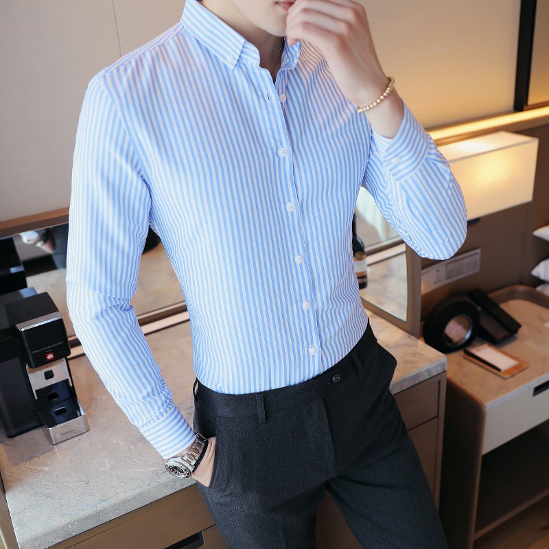 Áo Sơ Mi Nam Kẻ Sọc Lịch Lãm, Sang Trọng, Vải Xuất Mát Mịn Không Nhăn Không Bai Xù  VNICESTORE