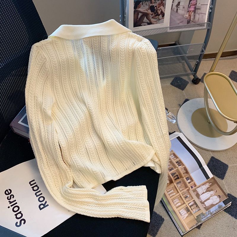Áo Cardigan Dệt Kim Tay Dài Cổ polo Phong Cách Mới Mùa Thu Cho Nữ