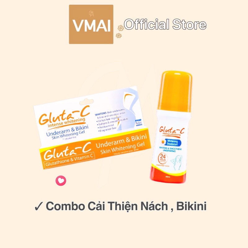 Combo Lăn nách, Gel Gluta C dưỡng da sáng mịn &amp; đều màu