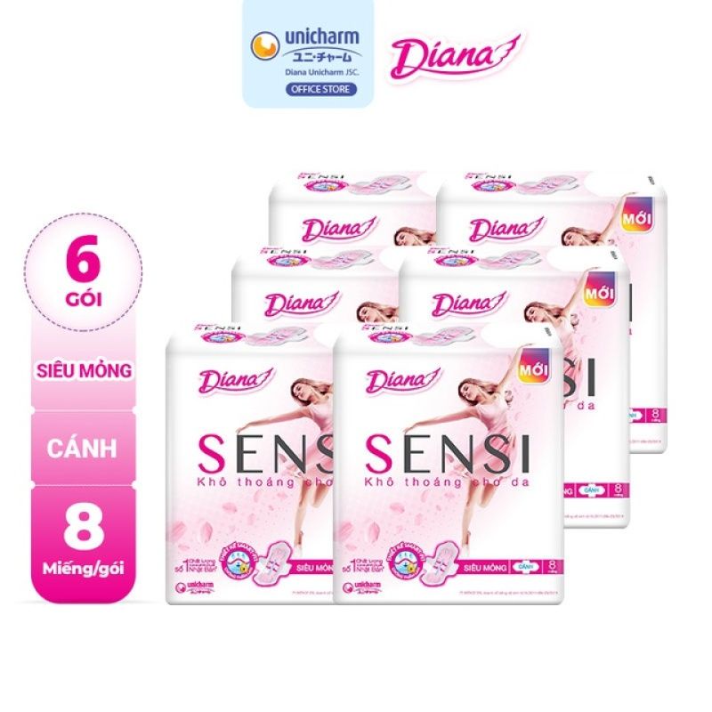 Combo 6 gói Băng Vệ Sinh Diana Sensi Khô Thoáng Cho Da Siêu Mỏng Cánh