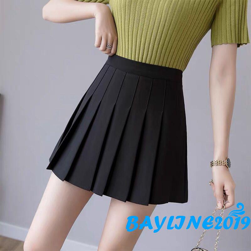 Chân váy xếp ly lưng cao màu trơn thời trang cho nữ