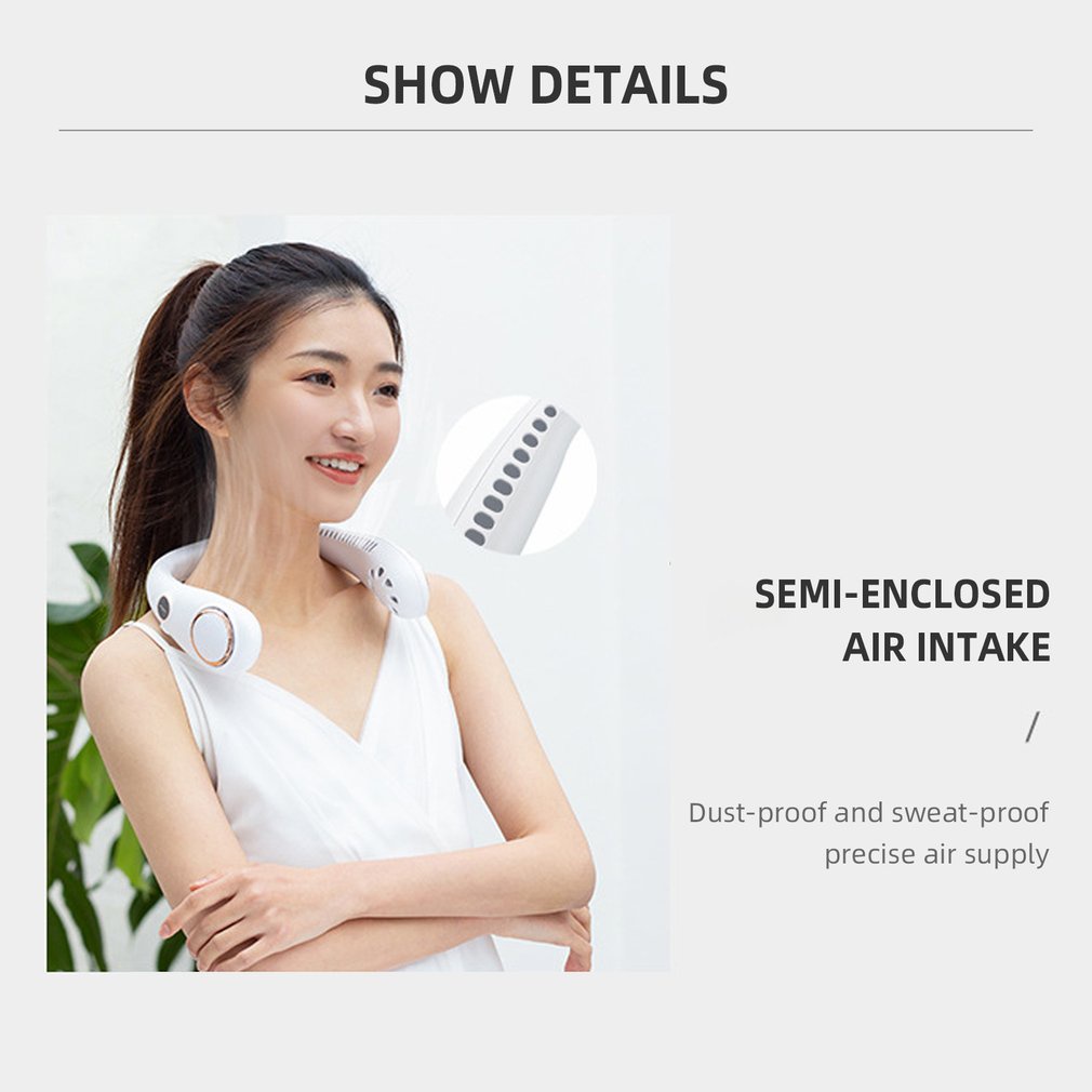 Quạt Không Cánh Đeo Cổ Sạc Cổng USB Có Màn Hình LED Yên Tĩnh