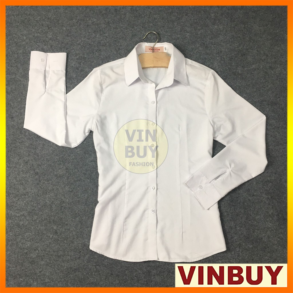 Áo sơ mi nữ trắng tay dài form công sở cao cấp VINBUY, chất vải cotton nhung, mịn mát, dày dặn không lộ ngực