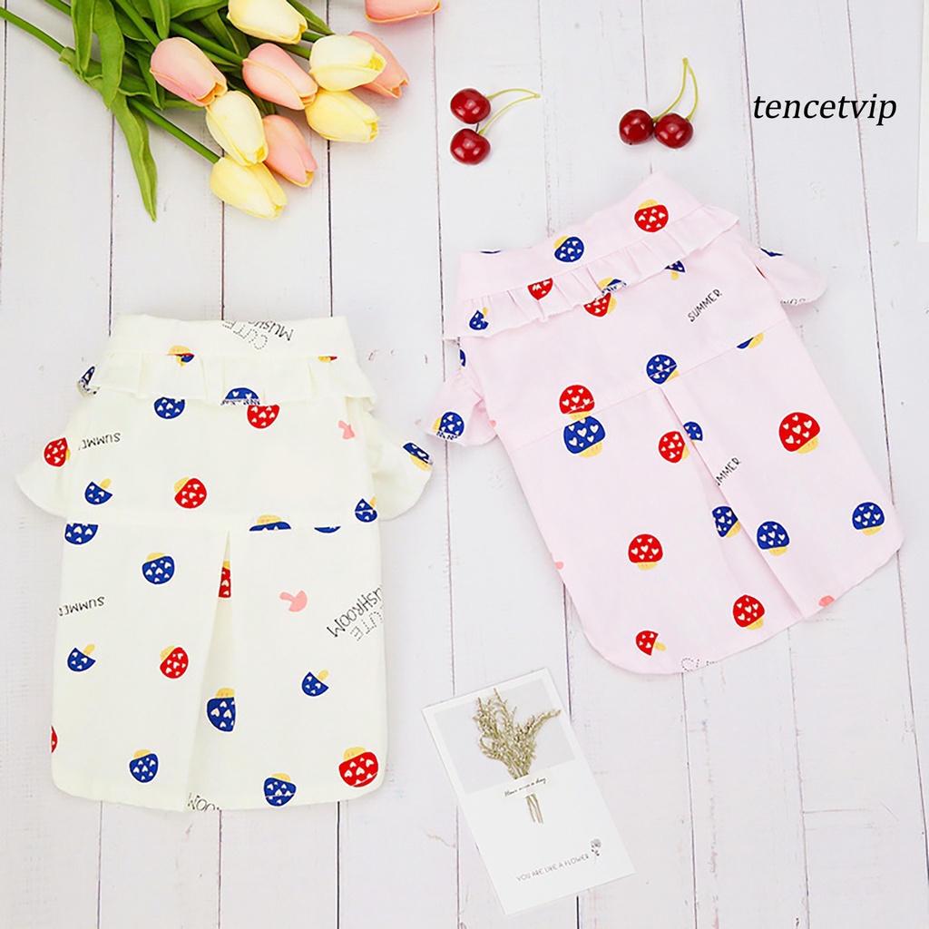 Áo Thun Cotton Phối Bèo In Hình Cây Nấm Thân Thiện Với Da Cho Thú Cưng