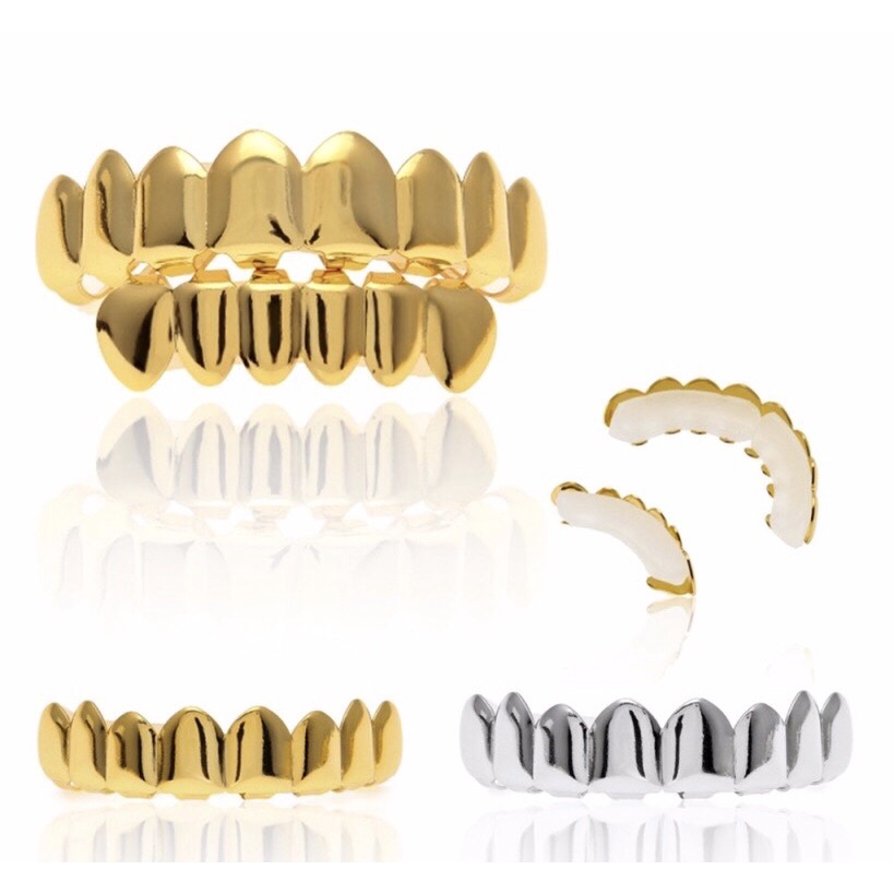 Hai hàm trang sức răng grillz trơn vàng bạc hiphop